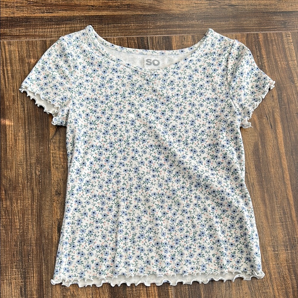 Kids Blue and White Floral Shirt
